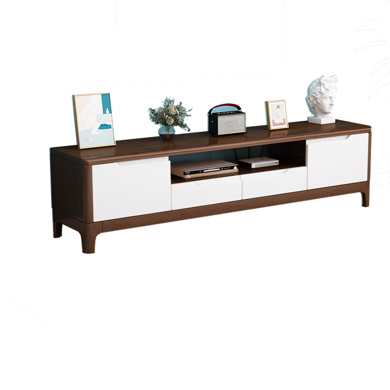 Rubber Wood Contemporary TV Console Open Storage Media Console 79"L x 15"W x 19"H Walnut White Clearhalo 'furn' 'furn_tv_stands_entertainment_centers' 'Furniture' 'Living Room Furniture' 'TV Stands & Entertainment Centers' 'TV Stands & Media Storage Furniture' 'tv_stands_entertainment_centers' 7051550