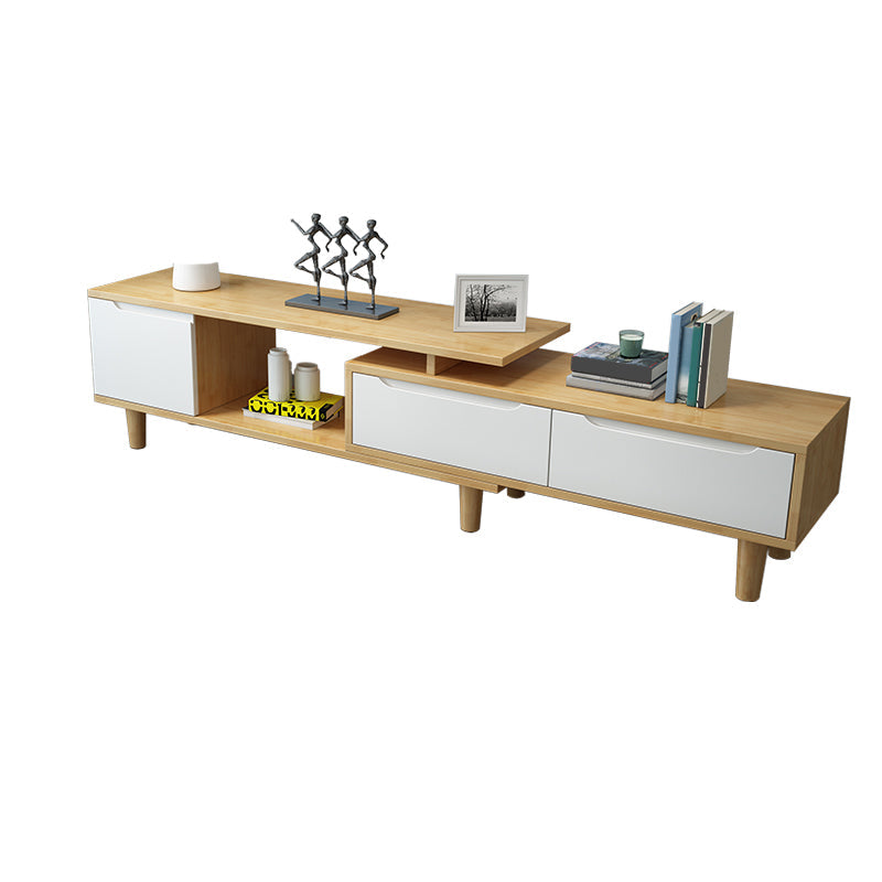 Rubber Wood Contemporary TV Console Open Storage Media Console 63"L x 16"W x 20"H Natural White Clearhalo 'furn' 'furn_tv_stands_entertainment_centers' 'Furniture' 'Living Room Furniture' 'TV Stands & Entertainment Centers' 'TV Stands & Media Storage Furniture' 'tv_stands_entertainment_centers' 7051558