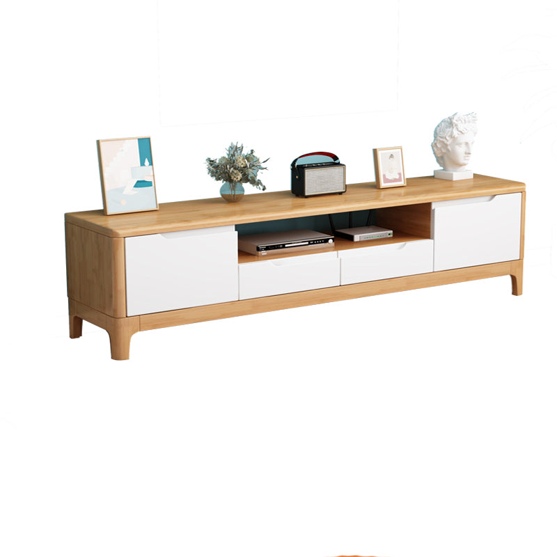 Rubber Wood Contemporary TV Console Open Storage Media Console 79"L x 15"W x 19"H Natural White Clearhalo 'furn' 'furn_tv_stands_entertainment_centers' 'Furniture' 'Living Room Furniture' 'TV Stands & Entertainment Centers' 'TV Stands & Media Storage Furniture' 'tv_stands_entertainment_centers' 7051559
