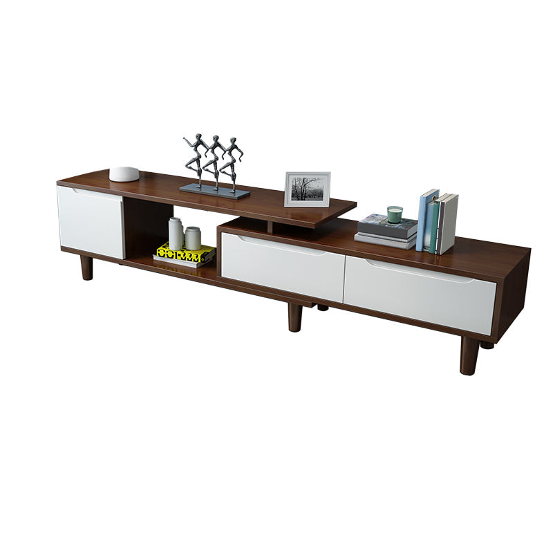 Rubber Wood Contemporary TV Console Open Storage Media Console 63"L x 16"W x 20"H Walnut White Clearhalo 'furn' 'furn_tv_stands_entertainment_centers' 'Furniture' 'Living Room Furniture' 'TV Stands & Entertainment Centers' 'TV Stands & Media Storage Furniture' 'tv_stands_entertainment_centers' 7051560