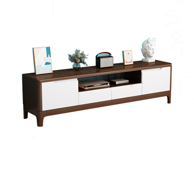 Rubber Wood Contemporary TV Console Open Storage Media Console 59"L x 15"W x 19"H Walnut White Clearhalo 'furn' 'furn_tv_stands_entertainment_centers' 'Furniture' 'Living Room Furniture' 'TV Stands & Entertainment Centers' 'TV Stands & Media Storage Furniture' 'tv_stands_entertainment_centers' 7051562