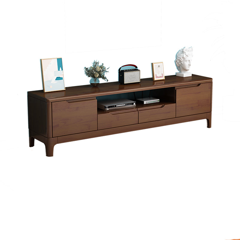 Rubber Wood Contemporary TV Console Open Storage Media Console 59"L x 15"W x 19"H Walnut Clearhalo 'furn' 'furn_tv_stands_entertainment_centers' 'Furniture' 'Living Room Furniture' 'TV Stands & Entertainment Centers' 'TV Stands & Media Storage Furniture' 'tv_stands_entertainment_centers' 7051563