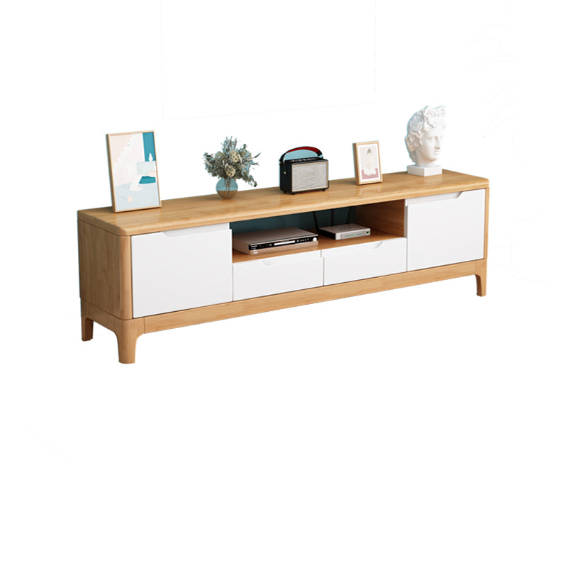 Rubber Wood Contemporary TV Console Open Storage Media Console 59"L x 15"W x 19"H Natural White Clearhalo 'furn' 'furn_tv_stands_entertainment_centers' 'Furniture' 'Living Room Furniture' 'TV Stands & Entertainment Centers' 'TV Stands & Media Storage Furniture' 'tv_stands_entertainment_centers' 7051567