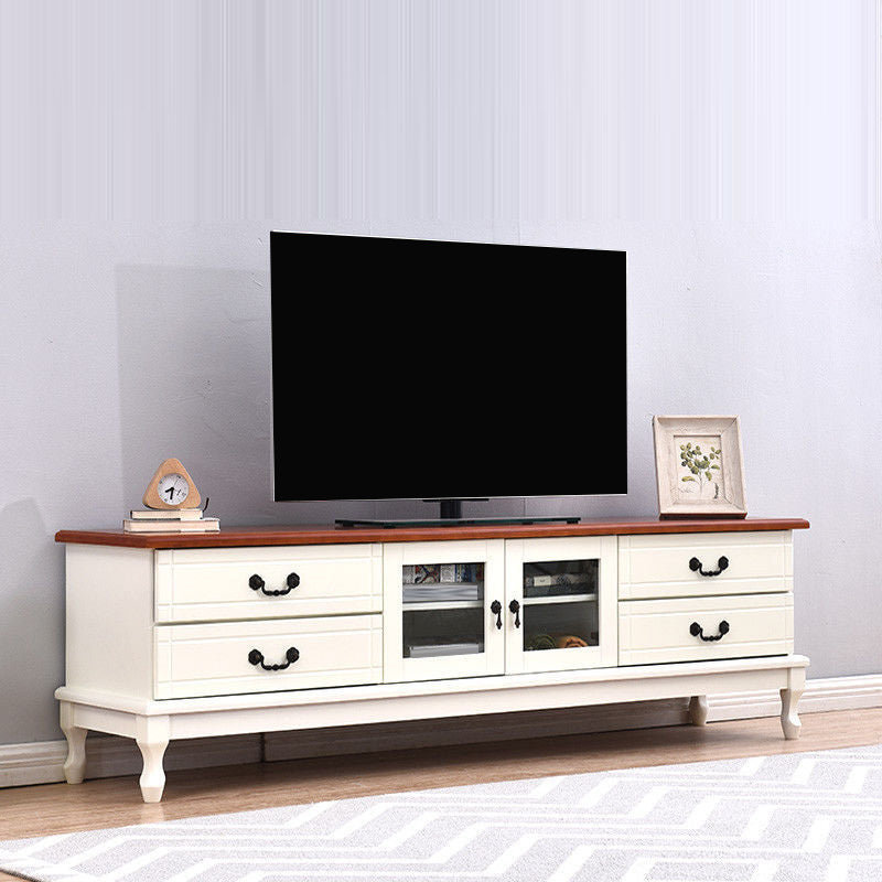 Traditional TV Stand Console Wooden Media Console TV Stand with Drawers White Yellow Clearhalo 'furn' 'furn_tv_stands_entertainment_centers' 'Furniture' 'Living Room Furniture' 'TV Stands & Entertainment Centers' 'TV Stands & Media Storage Furniture' 'tv_stands_entertainment_centers' 7051577