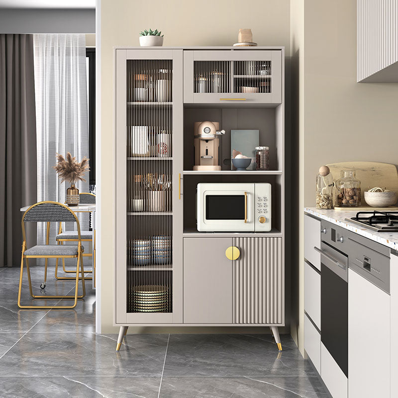 Ultra Modern Dining Hutch Glass Doors Faux Wood Storage Cabinet for Dining Room 39"L x 16"W x 70"H Champagne Clearhalo 'Display & China Cabinets' 'display_china_cabinets' 'furn' 'furn_display_china_cabinets' 'Furniture' 'Kitchen & Dining Furniture' 7051693