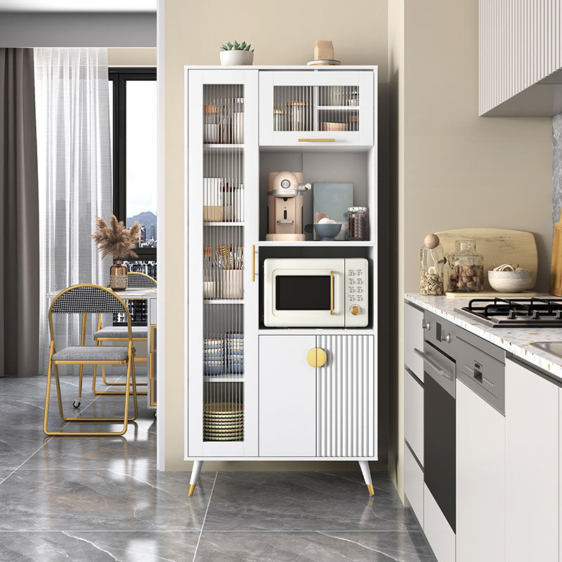 Ultra Modern Dining Hutch Glass Doors Faux Wood Storage Cabinet for Dining Room 31"L x 16"W x 70"H White Clearhalo 'Display & China Cabinets' 'display_china_cabinets' 'furn' 'furn_display_china_cabinets' 'Furniture' 'Kitchen & Dining Furniture' 7051695