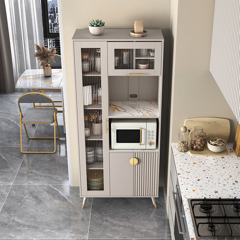 Ultra Modern Dining Hutch Glass Doors Faux Wood Storage Cabinet for Dining Room Clearhalo 'Display & China Cabinets' 'display_china_cabinets' 'furn' 'furn_display_china_cabinets' 'Furniture' 'Kitchen & Dining Furniture' 7051698