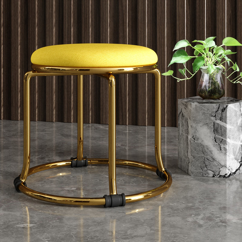Fabric Standard Stool Modern Style Simple Household Round Stool Linen Yellow 1 Piece Clearhalo 'furn' 'furn_ottomans_poufs' 'Furniture' 'Living Room Furniture' 'Ottomans & Poufs' 'ottomans_poufs' 7055615