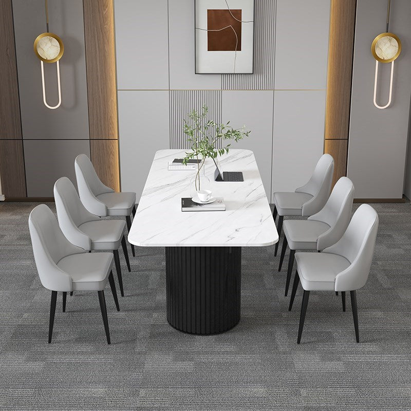 Table de conférence de forme rectangulaire de bureau en pierre avec 2 lames en noir / blanc