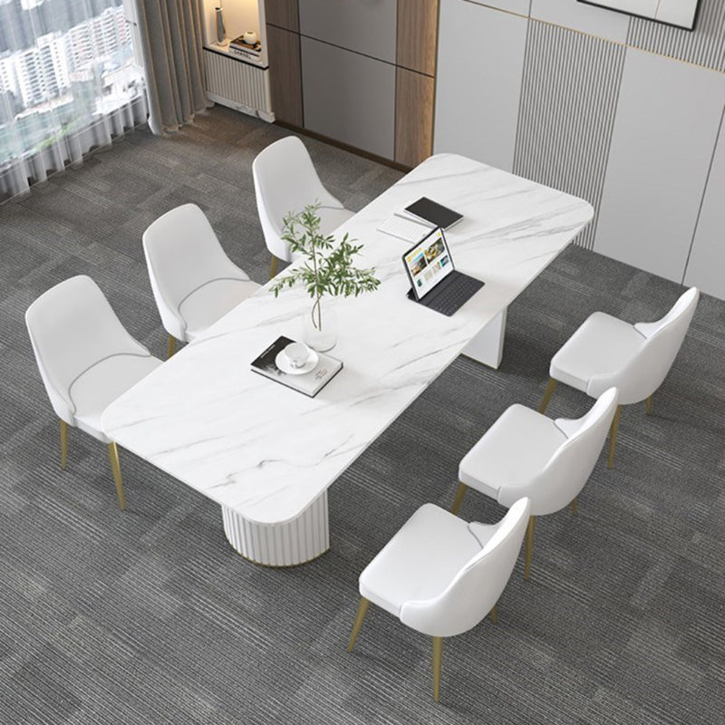 Table de conférence de forme rectangulaire de bureau en pierre avec 2 lames en noir / blanc