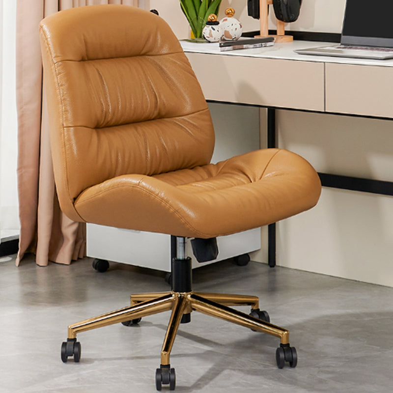 Modern Armless Office Chair Leather Tilt Mechanism No Distressing Desk Chair with Wheels Genuine Leather 1 Piece Clearhalo 'furn' 'furn_office_chair' 'Furniture' 'Office Chairs' 'Office Furniture' 'office_chair' 7056654
