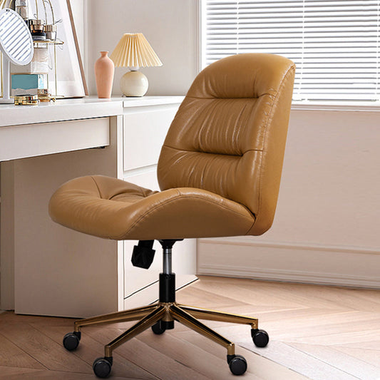 Modern Armless Office Chair Leather Tilt Mechanism No Distressing Desk Chair with Wheels Faux Leather 1 Piece