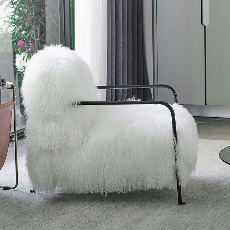 Contemporary 29.52 " Height White Wool Arm Chair for Bedroom Clearhalo 'Accent Chairs' 'accent_chairs' 'Chairs & Seating' 'furn' 'furn_accent_chairs' 'Furniture' 'Living Room Furniture' 7056860