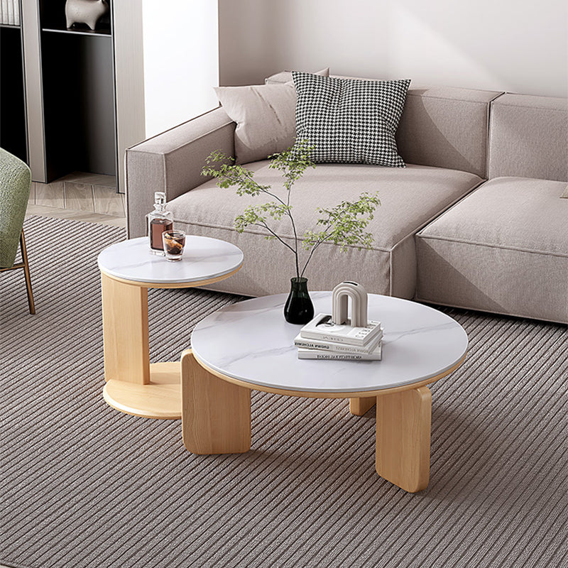 Contemporary Solid Wood Coffee Cocktail Table Slate Round Top Coffee Table Clearhalo 'Coffee & Accent Tables' 'Coffee Tables' 'coffee_tables' 'furn' 'furn_coffee_tables' 'Furniture' 'Living Room Furniture' 7056981