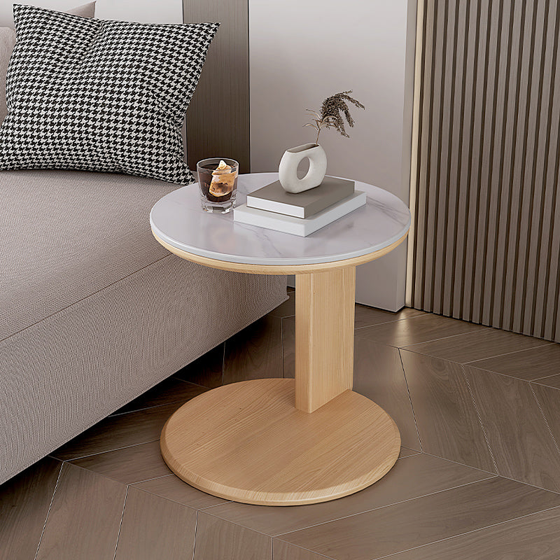 Contemporary Solid Wood Coffee Cocktail Table Slate Round Top Coffee Table Ash 17.7"L x 17.7"W x 18.9"H Clearhalo 'Coffee & Accent Tables' 'Coffee Tables' 'coffee_tables' 'furn' 'furn_coffee_tables' 'Furniture' 'Living Room Furniture' 7056992