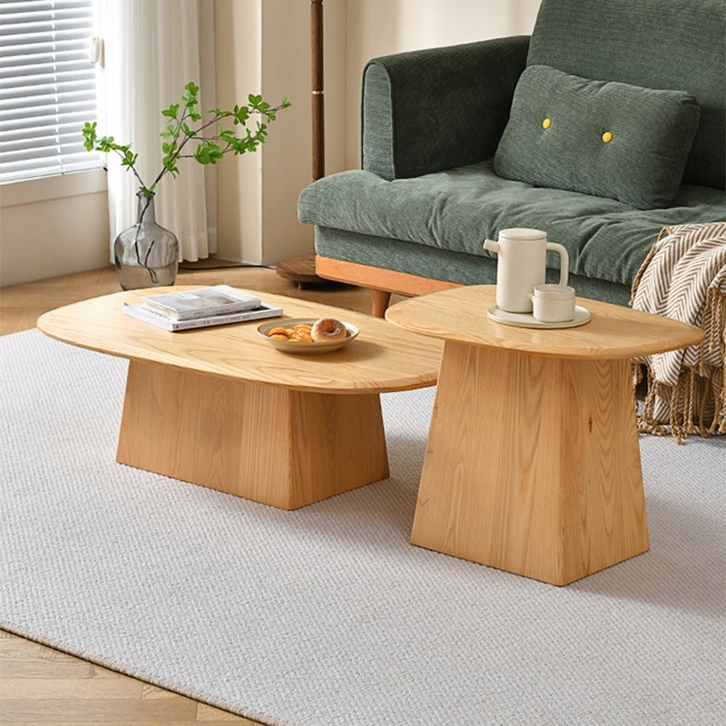 Pedestal Solid Wood Coffee Table Set Elliptical Simple Cocktail Table Clearhalo 'Coffee & Accent Tables' 'Coffee Tables' 'coffee_tables' 'furn' 'furn_coffee_tables' 'Furniture' 'Living Room Furniture' 7057054