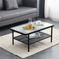 Salontafel met 4 poten, eigentijdse koffiecocktailtafel met glazen blad en plank