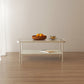 Salontafel met 4 poten, eigentijdse koffiecocktailtafel met glazen blad en plank