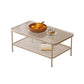 Salontafel met 4 poten, eigentijdse koffiecocktailtafel met glazen blad en plank
