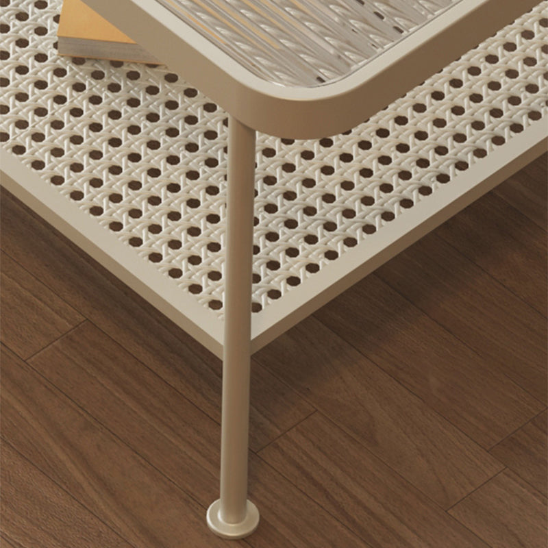 Salontafel met 4 poten, eigentijdse koffiecocktailtafel met glazen blad en plank