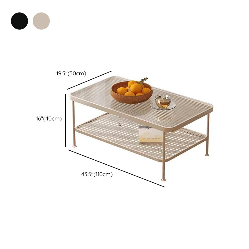 Salontafel met 4 poten, eigentijdse koffiecocktailtafel met glazen blad en plank
