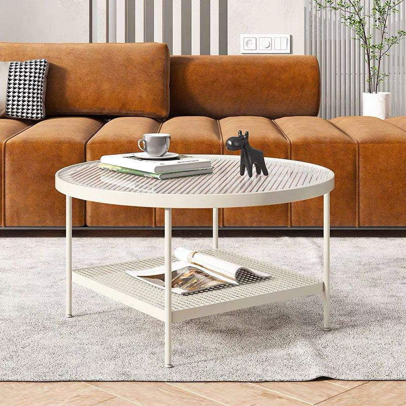 Salontafel met 4 poten, koffiecocktailtafel met glazen blad en plank