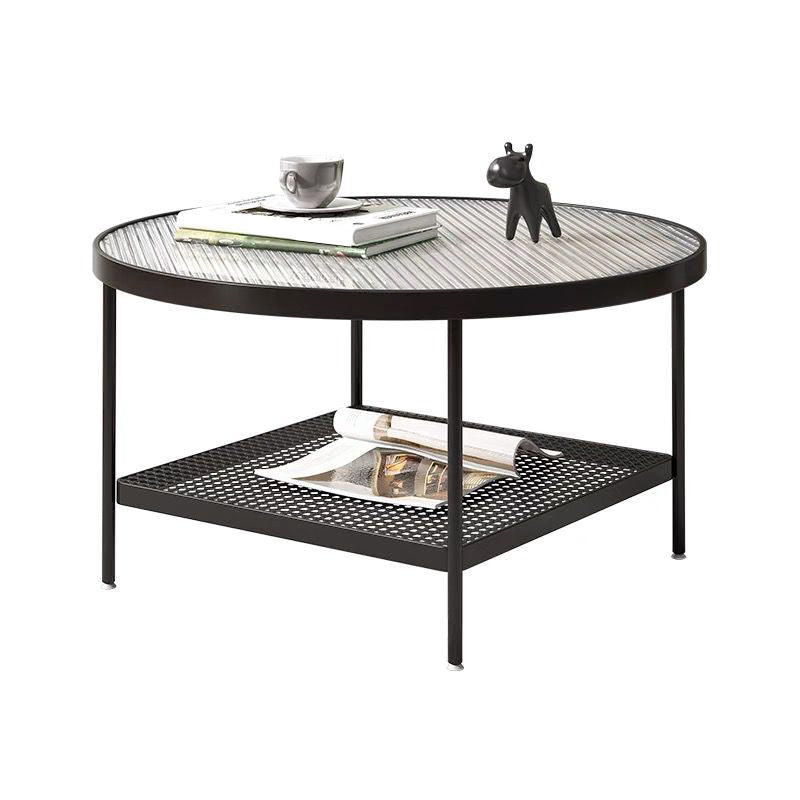 Salontafel met 4 poten, koffiecocktailtafel met glazen blad en plank