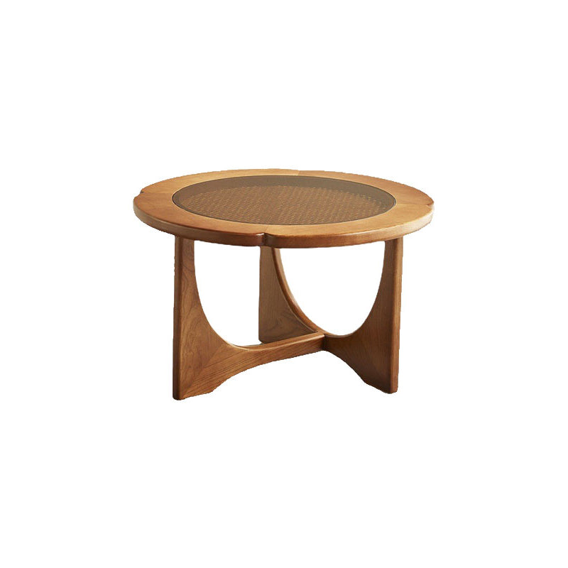 Cross Legs Cocktail Table Tropical Glass Coffee Table No Distressing 26"L x 26"W x 16"H Walnut Clearhalo 'Coffee & Accent Tables' 'Coffee Tables' 'coffee_tables' 'furn' 'furn_coffee_tables' 'Furniture' 'Living Room Furniture' 7057130