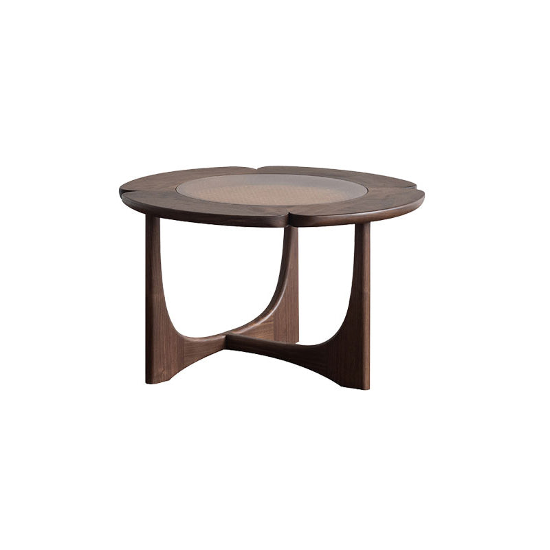 Cross Legs Cocktail Table Tropical Glass Coffee Table No Distressing 26"L x 26"W x 16"H Dark Walnut Clearhalo 'Coffee & Accent Tables' 'Coffee Tables' 'coffee_tables' 'furn' 'furn_coffee_tables' 'Furniture' 'Living Room Furniture' 7057136