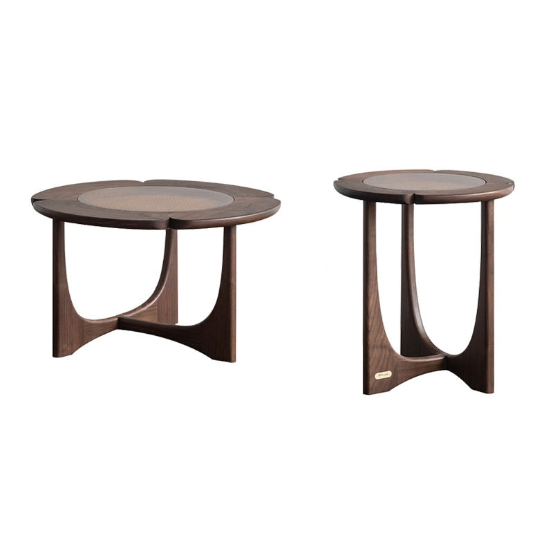 Cross Legs Cocktail Table Tropical Glass Coffee Table No Distressing 26"L x 26"W x 16"H + 18"L x 18"W x 20"H Dark Walnut Clearhalo 'Coffee & Accent Tables' 'Coffee Tables' 'coffee_tables' 'furn' 'furn_coffee_tables' 'Furniture' 'Living Room Furniture' 7057138