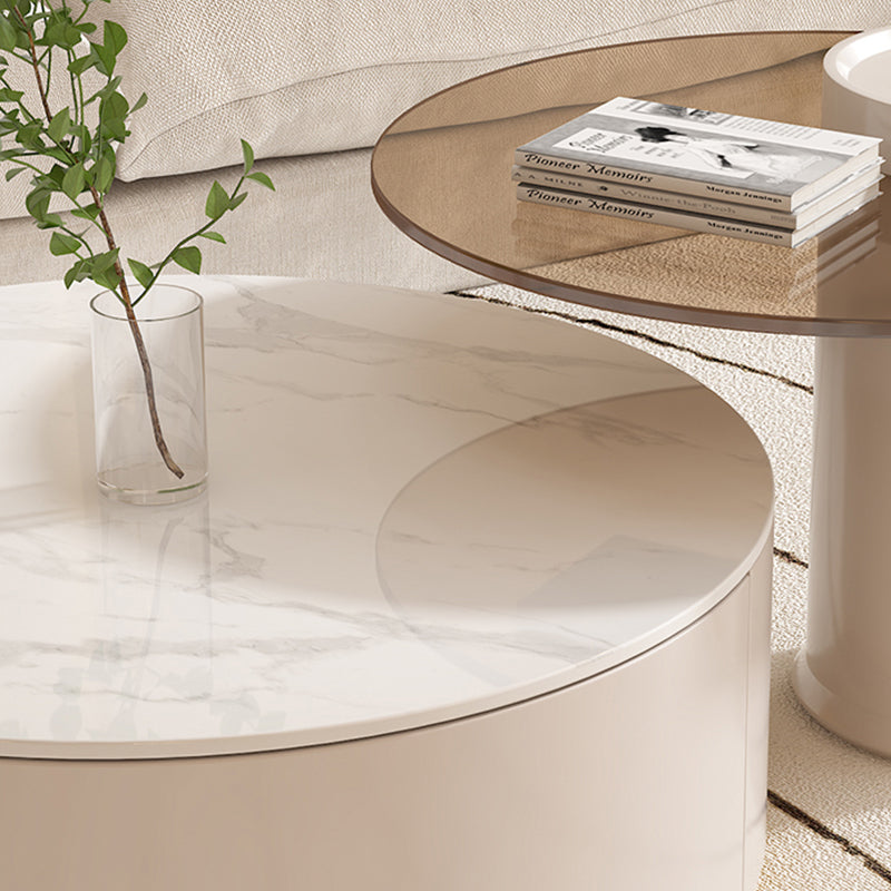 Drum Coffee Table Round Slate Top Cocktail Table with 2 Storage Drawers Clearhalo 'Coffee & Accent Tables' 'Coffee Tables' 'coffee_tables' 'furn' 'furn_coffee_tables' 'Furniture' 'Living Room Furniture' 7057179