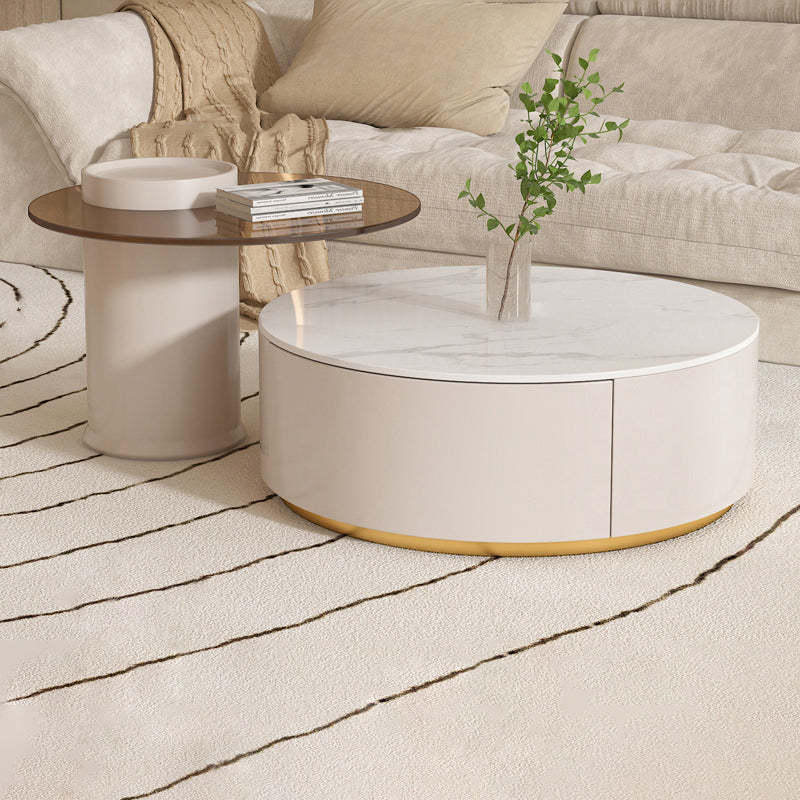 Drum Coffee Table Round Slate Top Cocktail Table with 2 Storage Drawers 31"L x 31"W x 13"H+24"L x 24"W x 16"H Drum Clearhalo 'Coffee & Accent Tables' 'Coffee Tables' 'coffee_tables' 'furn' 'furn_coffee_tables' 'Furniture' 'Living Room Furniture' 7057184