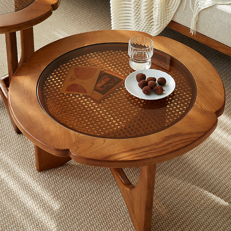 Table basse ou table d'appoint avec plateau en verre, pieds croisés noirs, table de cocktail