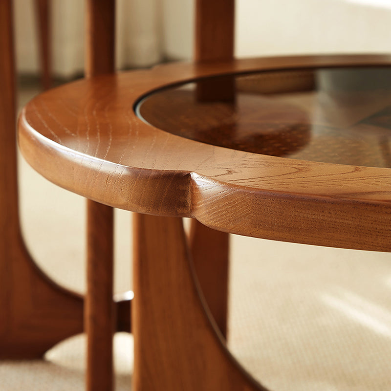 Table basse ou table d'appoint avec plateau en verre, pieds croisés noirs, table de cocktail