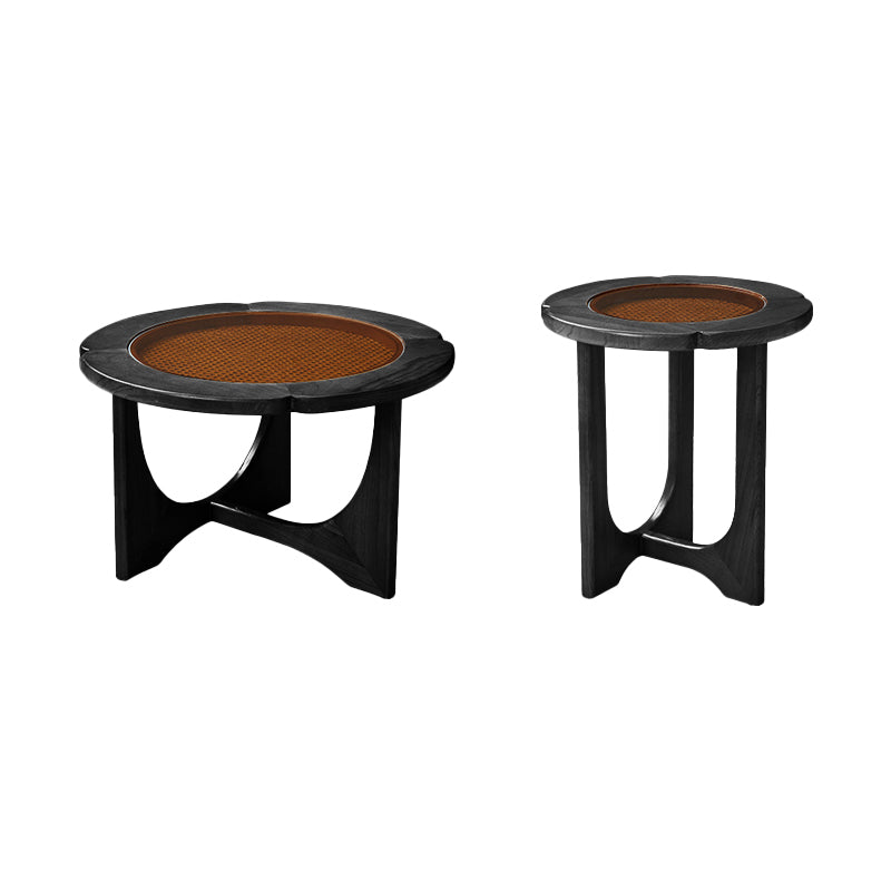 Table basse ou table d'appoint avec plateau en verre, pieds croisés noirs, table de cocktail
