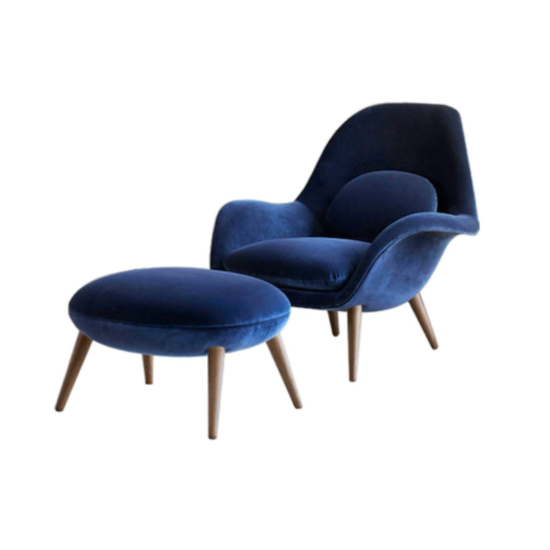 Contemporary Solid Color Velvet Arm Chair 4 Legs Flared Arms Chair Accent Chair with Ottoman Blue 2 Piece Set Clearhalo 'Accent Chairs' 'accent_chairs' 'Chairs & Seating' 'furn' 'furn_accent_chairs' 'Furniture' 'Living Room Furniture' 7057307