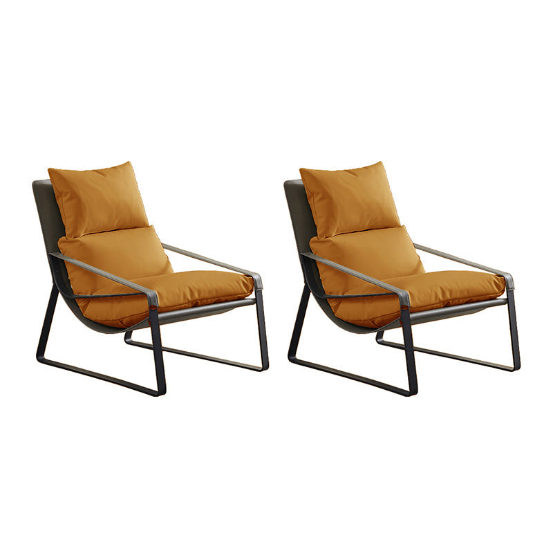 Modern 35.43" Wide Sewn Pillow Back Sponge Metal Frame Arm Chair Orange 2 Piece Set Clearhalo 'Accent Chairs' 'accent_chairs' 'Chairs & Seating' 'furn' 'furn_accent_chairs' 'Furniture' 'Living Room Furniture' 7057318