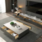 Tavolino da caffè rettangolare di pietra rettangolare contemporanea 16,9 "tavolo da cocktail a blocco H con 4 cassetti