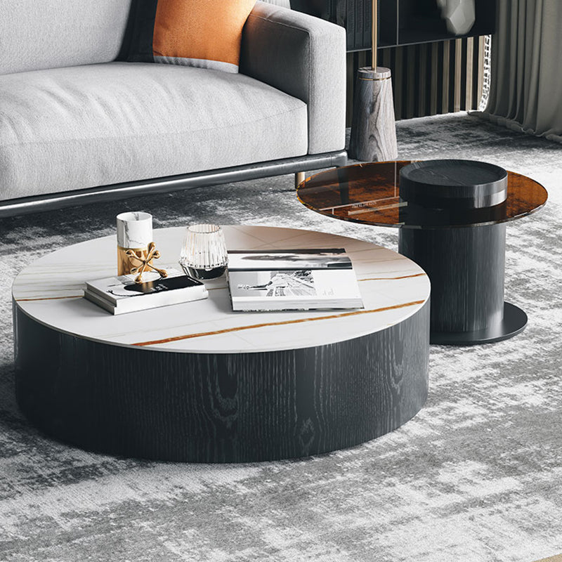 2-Draw-Drum 2 Bündel Couchtische moderne runde Holzcocktail-Tisch-Set