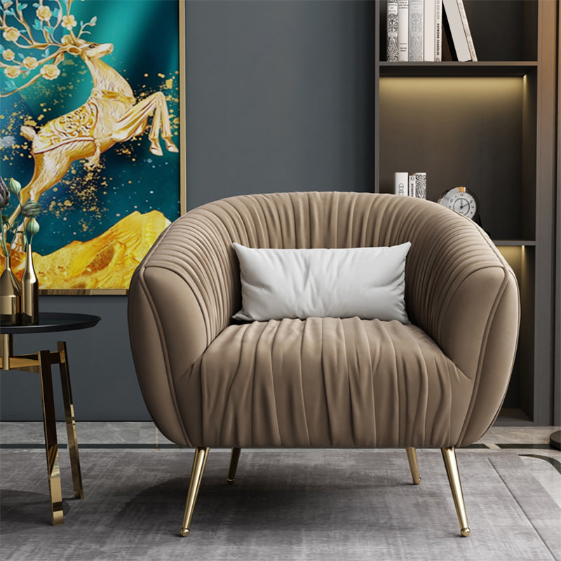 Modern Pillow Back Chair Solid Color Upholstered Sloped Arms Chair Brown 1 Piece Clearhalo 'Accent Chairs' 'accent_chairs' 'Chairs & Seating' 'furn' 'furn_accent_chairs' 'Furniture' 'Living Room Furniture' 7057635