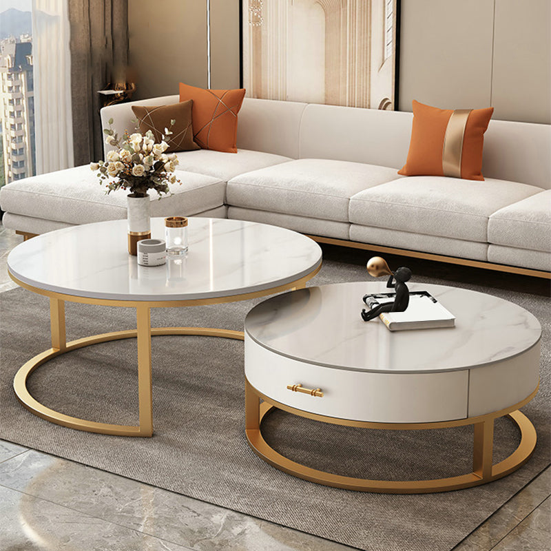 Frame Coffee Table White Slate Cocktail Table with Storage Drawers Clearhalo 'Coffee & Accent Tables' 'Coffee Tables' 'coffee_tables' 'furn' 'furn_coffee_tables' 'Furniture' 'Living Room Furniture' 7057658