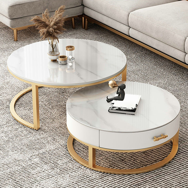 Frame Coffee Table White Slate Cocktail Table with Storage Drawers Clearhalo 'Coffee & Accent Tables' 'Coffee Tables' 'coffee_tables' 'furn' 'furn_coffee_tables' 'Furniture' 'Living Room Furniture' 7057661