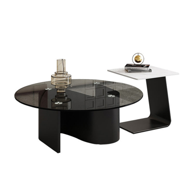 Tavolino da caffè moderno astratto in vetro e legno
