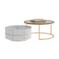 Glass Top Frame Coffee Table Round Nesting Coffee Table Set with Drawer 28"L x 28"W x 18"H + 20"L x 20"W x 16"H Glass & Stone 2 Clearhalo 'Coffee & Accent Tables' 'Coffee Tables' 'coffee_tables' 'furn' 'furn_coffee_tables' 'Furniture' 'Living Room Furniture' 7057872