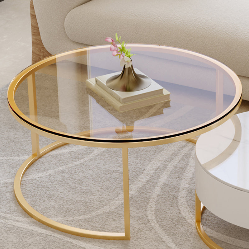 Glass Top Frame Coffee Table Round Nesting Coffee Table Set with Drawer Clearhalo 'Coffee & Accent Tables' 'Coffee Tables' 'coffee_tables' 'furn' 'furn_coffee_tables' 'Furniture' 'Living Room Furniture' 7057877