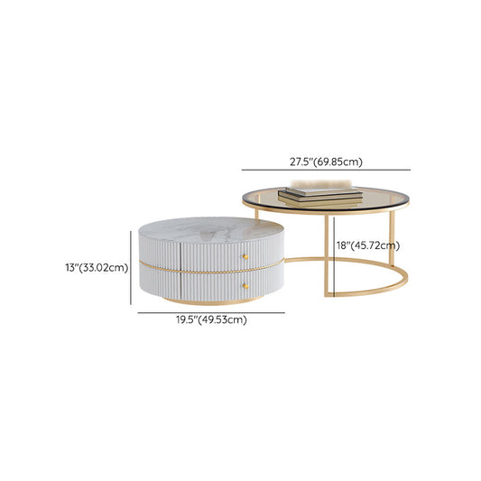 Glass Top Frame Coffee Table Round Nesting Coffee Table Set with Drawer Clearhalo 'Coffee & Accent Tables' 'Coffee Tables' 'coffee_tables' 'furn' 'furn_coffee_tables' 'Furniture' 'Living Room Furniture' 7057880