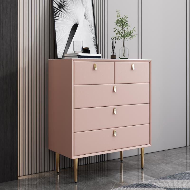 Classic Glam Storage Chest Stone Dresser with 5/6/7 Drawers , 15.6 Inch Width 31"L x 16"W x 37"H Pink Clearhalo 'Bedroom Furniture' 'Dressers & Chests' 'dressers_chests' 'furn' 'furn_dressers_chests' 'Furniture' 7060505