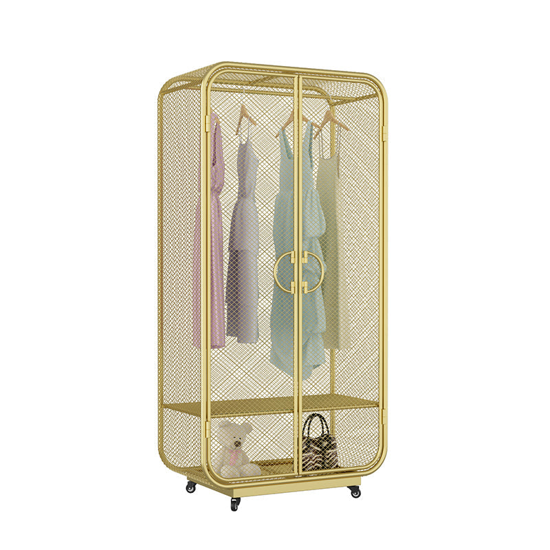 Modern Style Wardrobe Closet Metal Wardrobe Cabinet for Bedroom 37"L x 20"W x 75"H Light Gold Clearhalo 'Armoires & Wardrobes' 'armoires_wardrobes' 'Bedroom Furniture' 'furn' 'furn_armoires_wardrobes' 'Furniture' 7061461