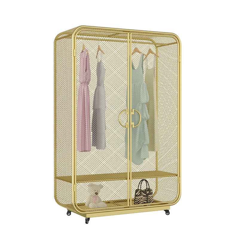 Modern Style Wardrobe Closet Metal Wardrobe Cabinet for Bedroom 50"L x 20"W x 75"H Light Gold Clearhalo 'Armoires & Wardrobes' 'armoires_wardrobes' 'Bedroom Furniture' 'furn' 'furn_armoires_wardrobes' 'Furniture' 7061462