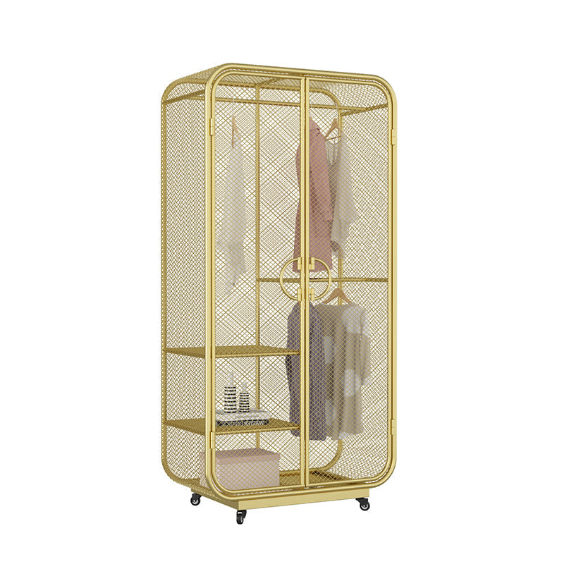 Modern Style Wardrobe Closet Metal Wardrobe Cabinet for Bedroom Golden Clearhalo 'Armoires & Wardrobes' 'armoires_wardrobes' 'Bedroom Furniture' 'furn' 'furn_armoires_wardrobes' 'Furniture' 7061465